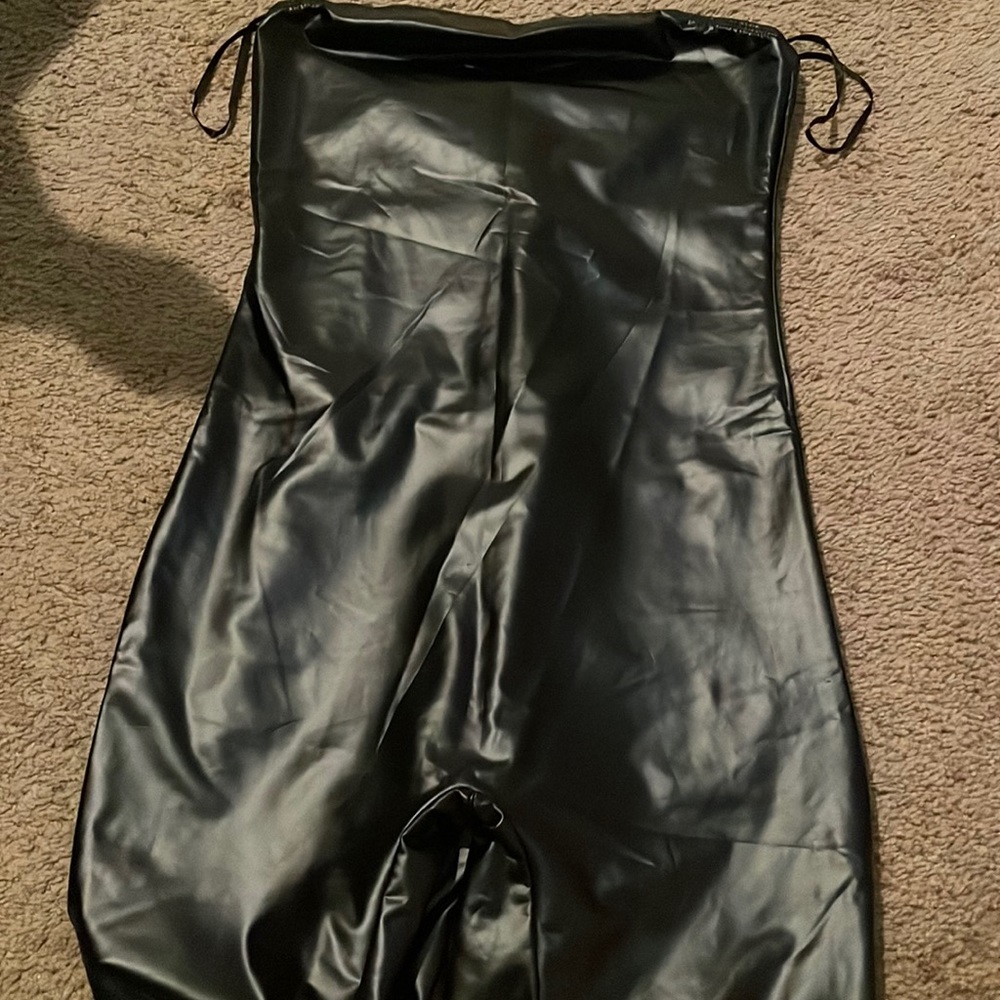 Black leather jumpsuit